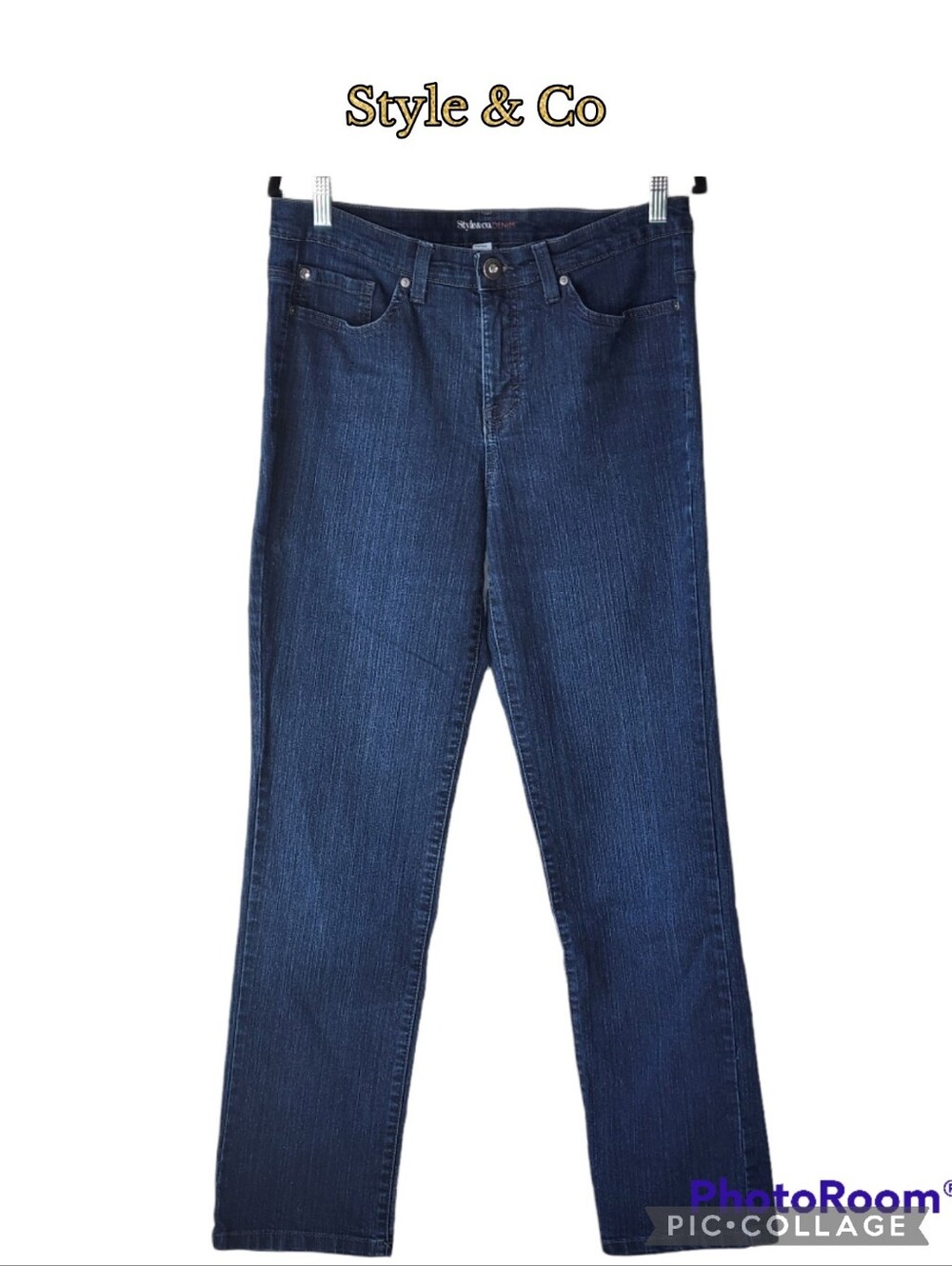 Style & Co denim jeans straight leg tummy control pocket decor size 10